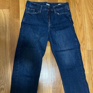 old navy high rise wide leg cropped jean, dark blue, size 4